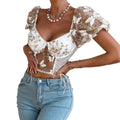 2023 Hot Sale Women Summer Floral Backless V-neck Vest Tank Tops Waistband Slim Pullover Sexy Mesh Halter Top