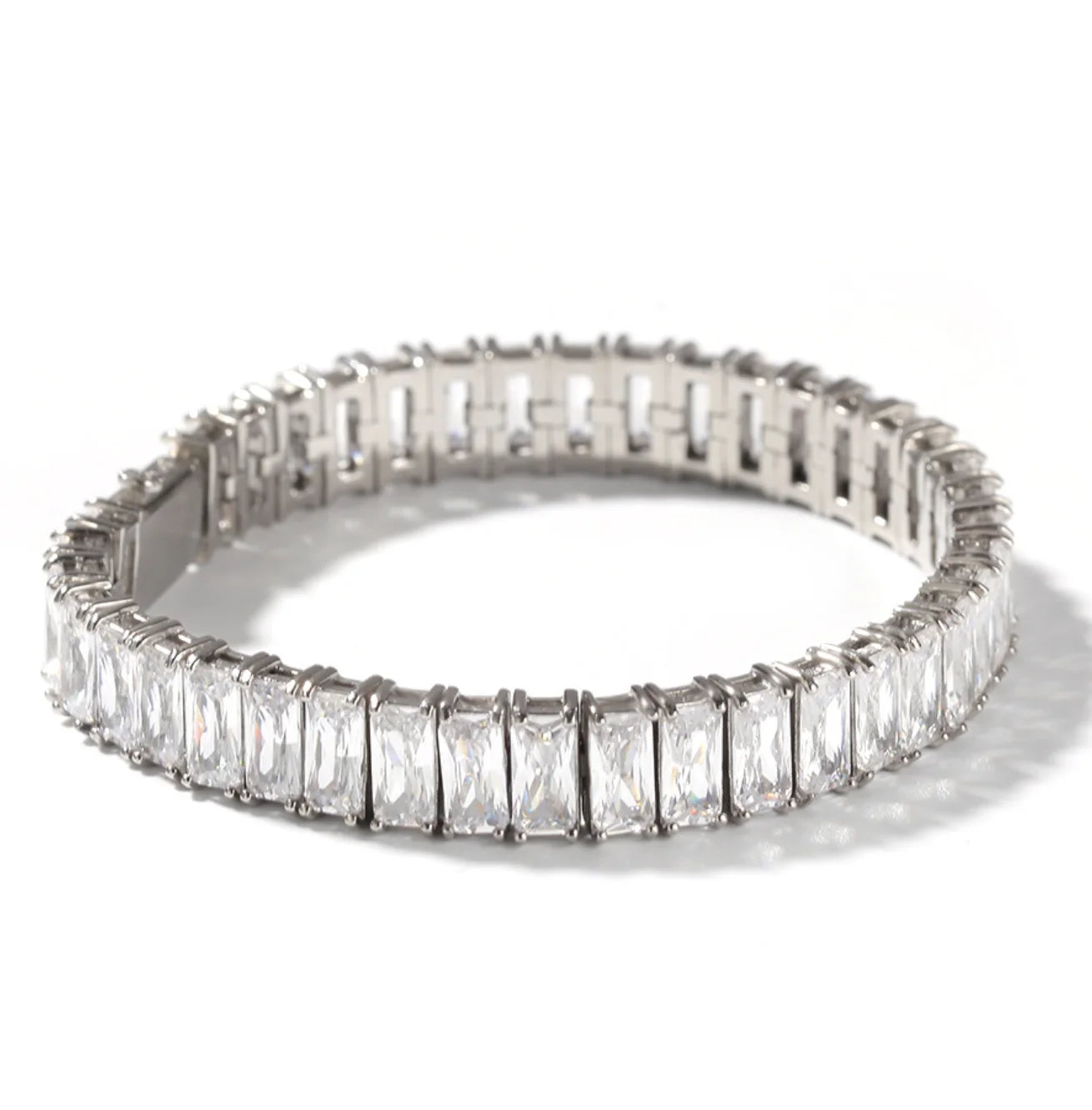 Newest High End Stainless Steel Big Zircon Stone Crystal Silver Gold Bezel Setting  Women Girl Bracelet Tennis Bracelet Bangle