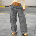F230392 Custom Streetwear Loose Large Pocket Zipper Woven Pants Elastic Waist Drawstring Pant Leg Tooling Casual Cargo Pants