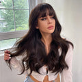 Factory Inventory Delivery Synthetic Long Wavy Wig Dark Brown for Women Curly Closure Frontal Wig
