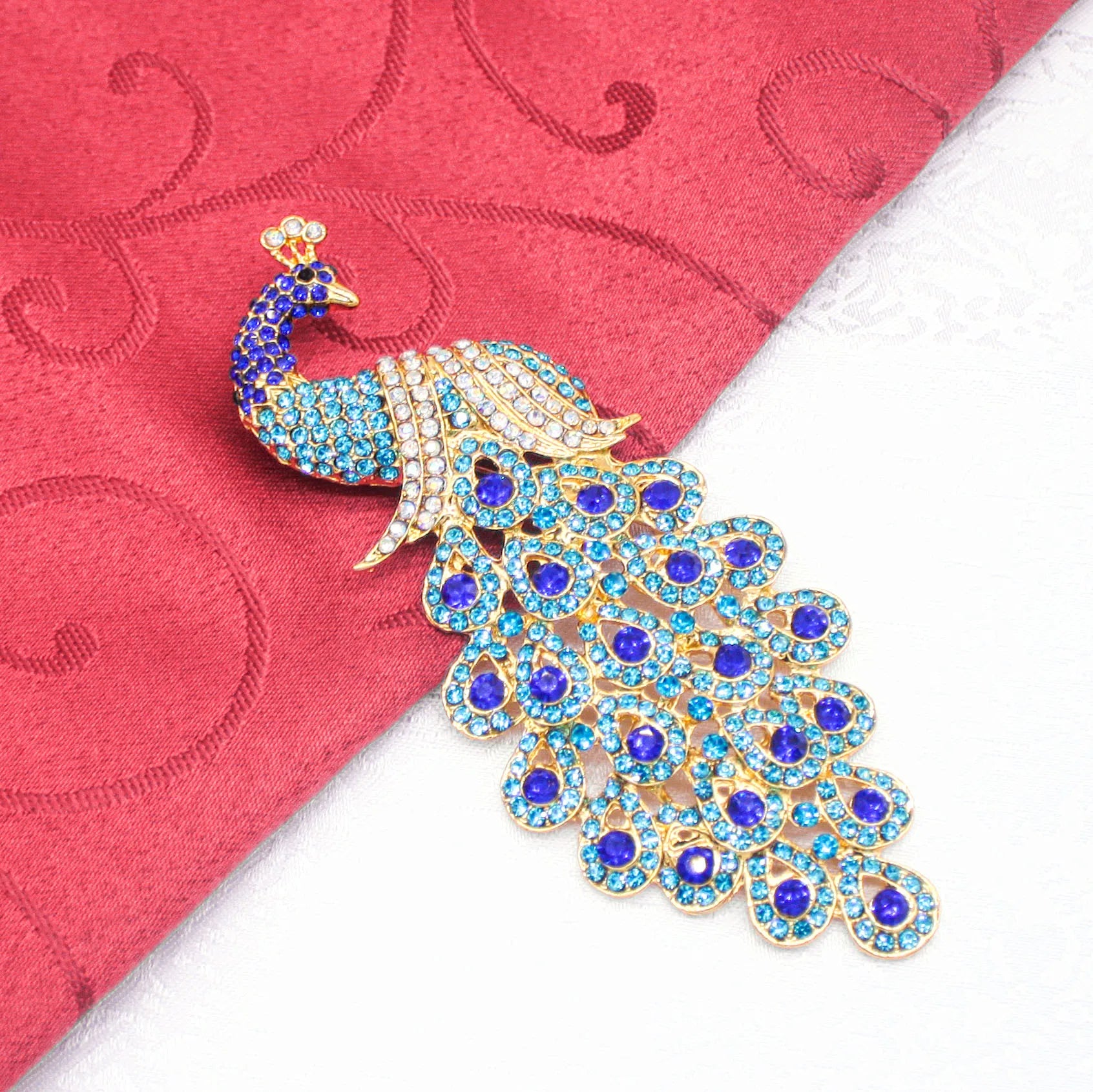 Custom Animal Color Rhinestone Crystal Large Peacock Shape Brooches Pin for Wedding