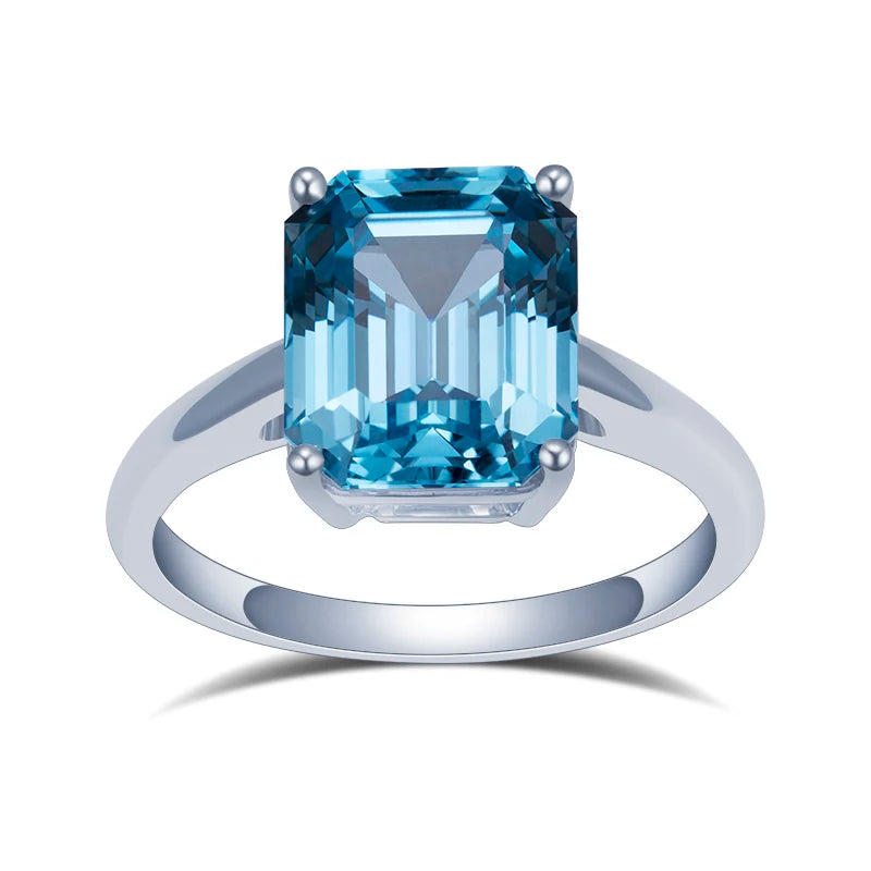 MSR-1446 18K Gold Engagement Ring Emerald Cut Aquamarine Lab Grown Sapphire Ring