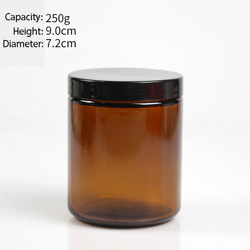 Wholesale Amber Glass Face Cream Body Scrub Jar Round 5g 10g 15g 20g 30g 50g for Cosmetics Packaging with Gold Lids Black Cap