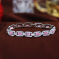 Elegant Pink Oval Zircon Inlaid Rectangular Chain Bracelet for Women Wedding Party Ladies Bracelets Jewelry Dress CZ Accessories