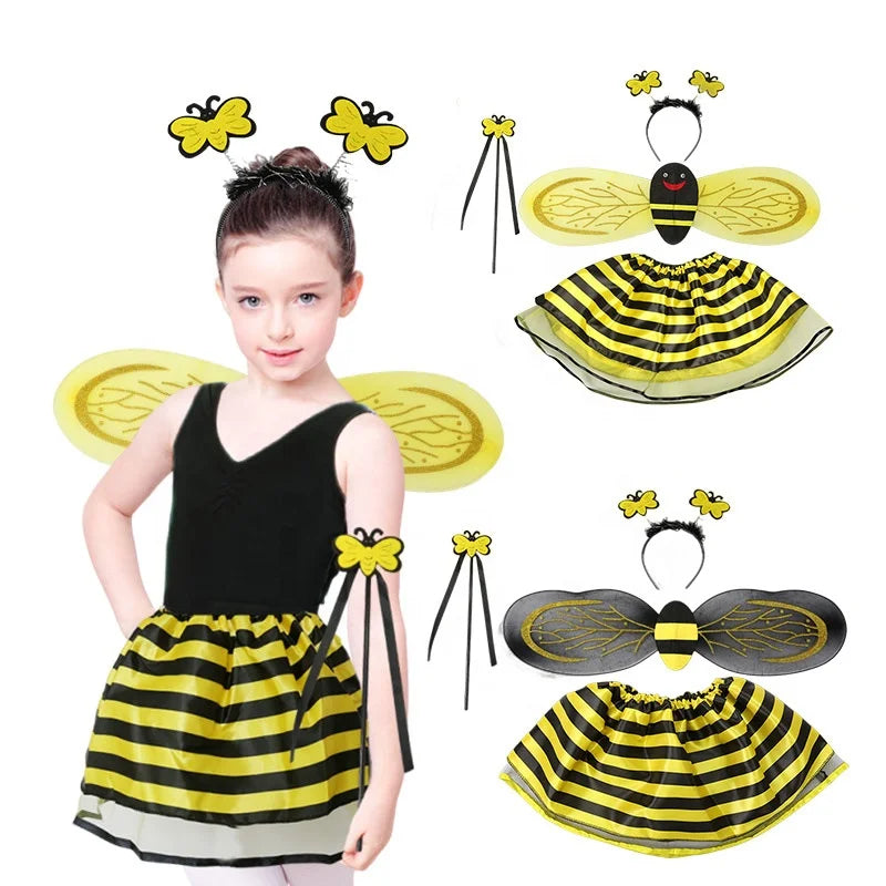 Off-the-shelf Bee Festival Teen Costume Decoration Props Silk Screen+Fabric Bee Wings Skirt Set