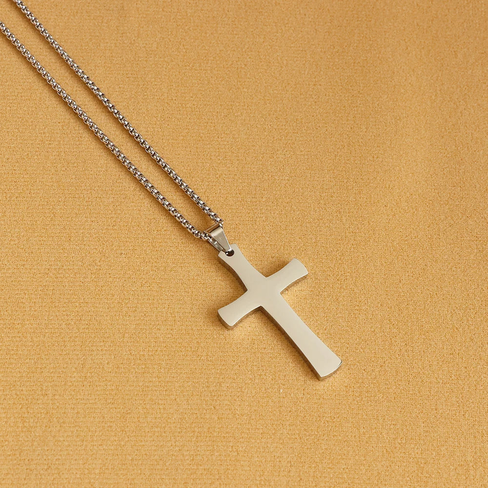 Customized Stainless Steel Figaro Chain Necklace for Boys Waterproof Gold & Silver Plated Cross Trendy Style