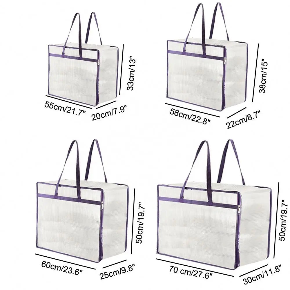 PVC Mesh Clear Clothes Storage Bag Organizer Transparent Moving Tote with Reinforced Handle Sturdy Zipper for Comforter Blanket