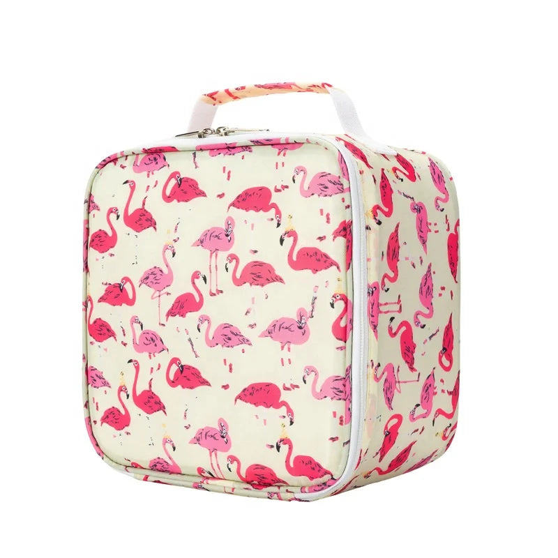 Custom Printed Student Bento Lunch Bag Oxford Stock Polyester Featuring Unicorn Dinosaur Cartoon for Kids