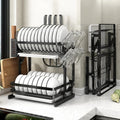 Steel Hanging Cup Drain Holder 2-Tier Kitchen Organizers Assembled Dish Drying Storage with Drainboard Multifunctional Cutlery