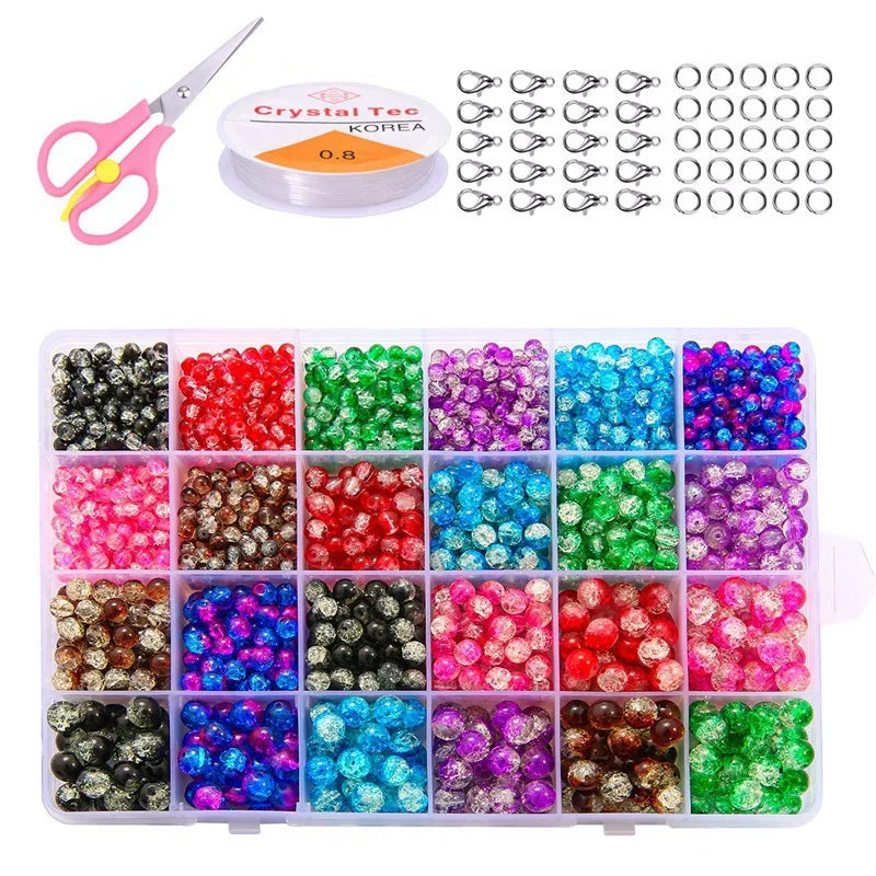 Hot Sale 24 Grids Glass Cracked Beads Set Glass Beads Kit for Jewelry Making