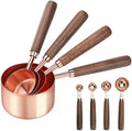 Walnut Wood Handle Rose Gold Stainless Steel Eco-Friendly Dishwasher Safe Food Grade Measuring Cups and Spoons Set