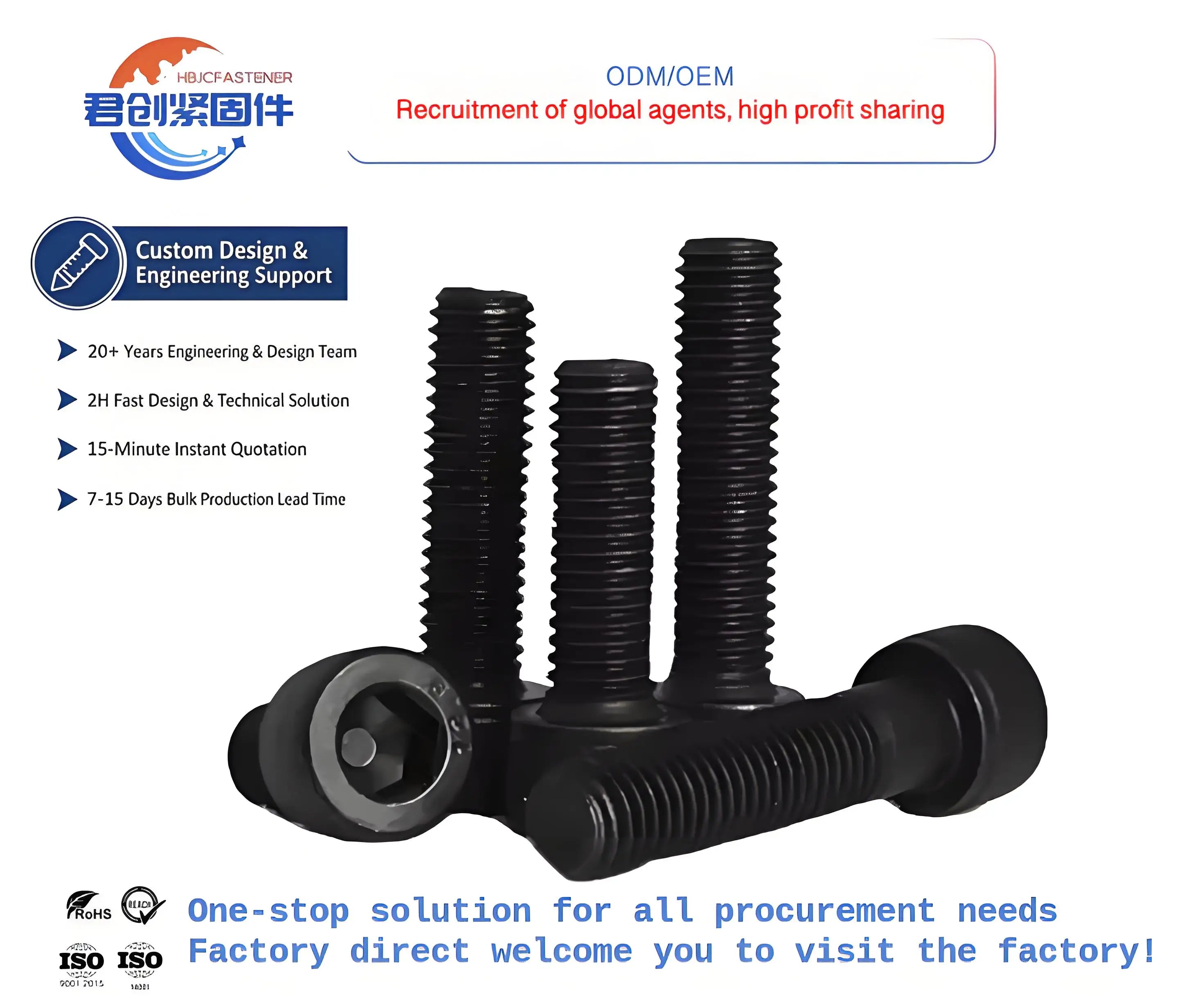 M16 Hexagon Socket Bolt DIN912 Carbon Steel Grade 8.8/10.9/12.9 Black Oxide Zinc Plated with 2 Nuts