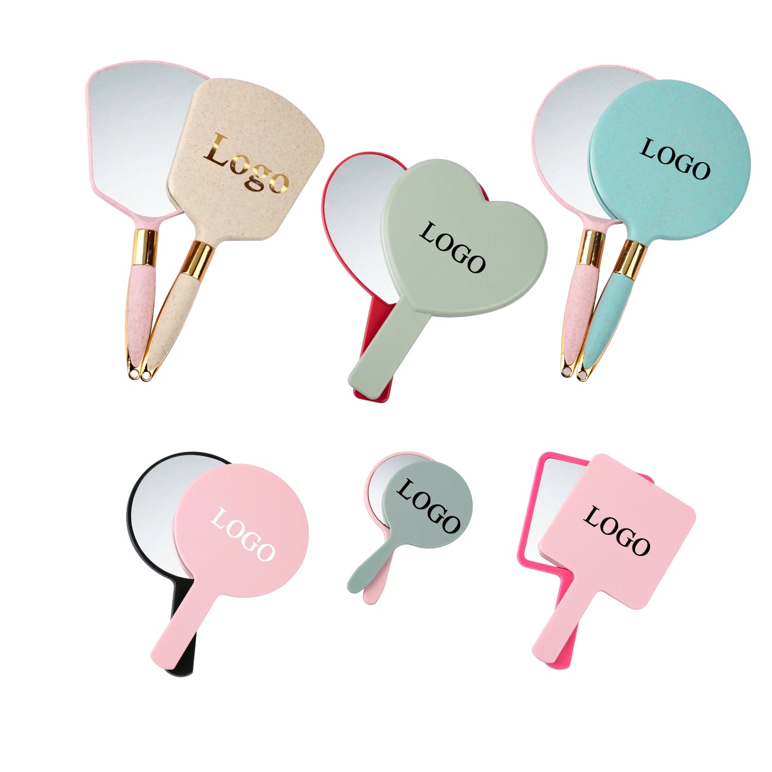 Free Logo Makeup Mirror Custom Logo Private Label Hand Pocket Mirror Wholesale ABS Plastic Hand Makeup Mirror