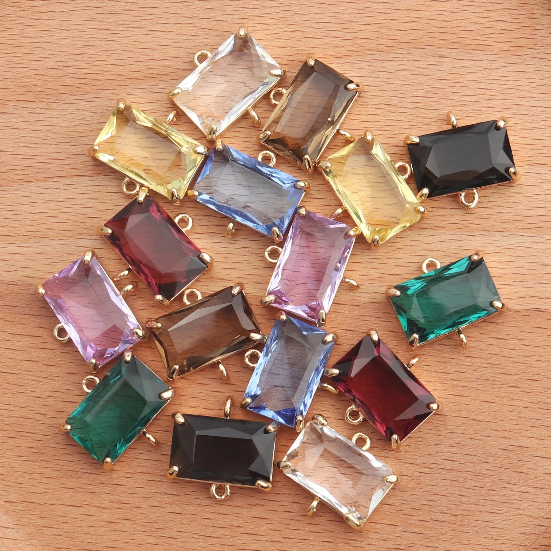 M430 10pcs/lot Wholesale Square Shape Charms 18K Gold Plated Jump Ring Diy Glass Earrings Pendants Jewelry Findings & Components