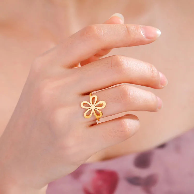 G2677 Wholesale Alliance Anillos Stainless Steel Wedding Engagement Bohemian Hollow Flower Ring for Women Fashion Jewelry Rings