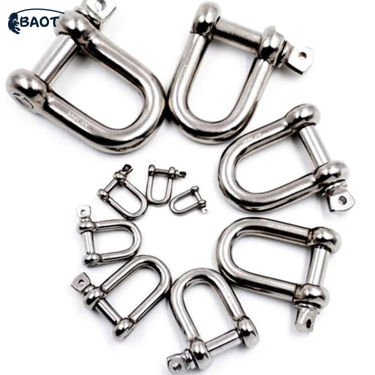 BAOT Bow Shackles Lock Pin Type Fairlead M4 M5 Straight D Ring Rope Bracelets Heavy Duty Construction Stainless Steel 316 Japan