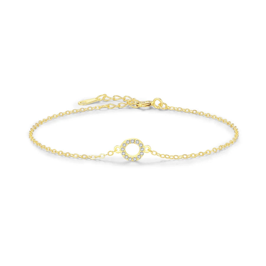 Fashion Minimalist Chain Bracelet 925 Sterling Silver Gold Plated Small Circle Charm Halo Bracelet for Women Fine Jewelry Gift
