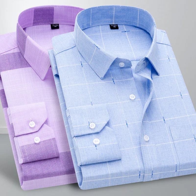 New Men's Long-sleeved Plaid Shirt Men's Business Casual Shirt Middle-aged and Elderly Clothes