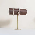 Walnut Wood and Metal Brass Bracelet Display Rack with Storage Box and T Pol