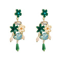 SC New Gold Plated Long Earrings Fashion Green Crystal Rhinestone Earrings Delicate Beautiful Oil Drip Flower Earrings for Women