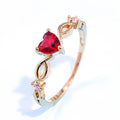 OEM Anel De Casamento Rose Gold Copper Jewelry Red Zircon Diamond Finger Ring Angle Wing Heart Ring Women