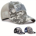 Men's Y2K Camo Print Outdoor Cap American Flag Patched Mesh Adjustable Baseball Caps