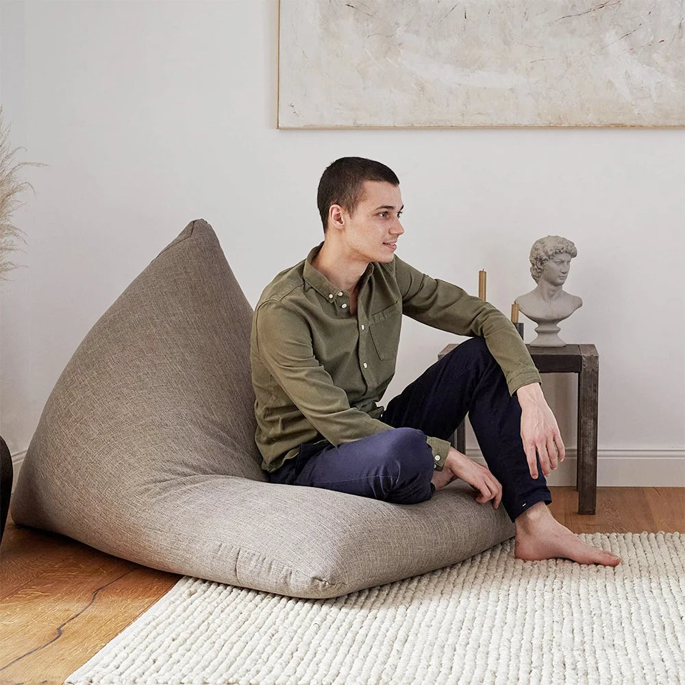 LUCKYSAC Triangle Beanbag Cushion Faux Linen Leisure Floor Sofa Beanbag Chairs Bean Bag Sofas
