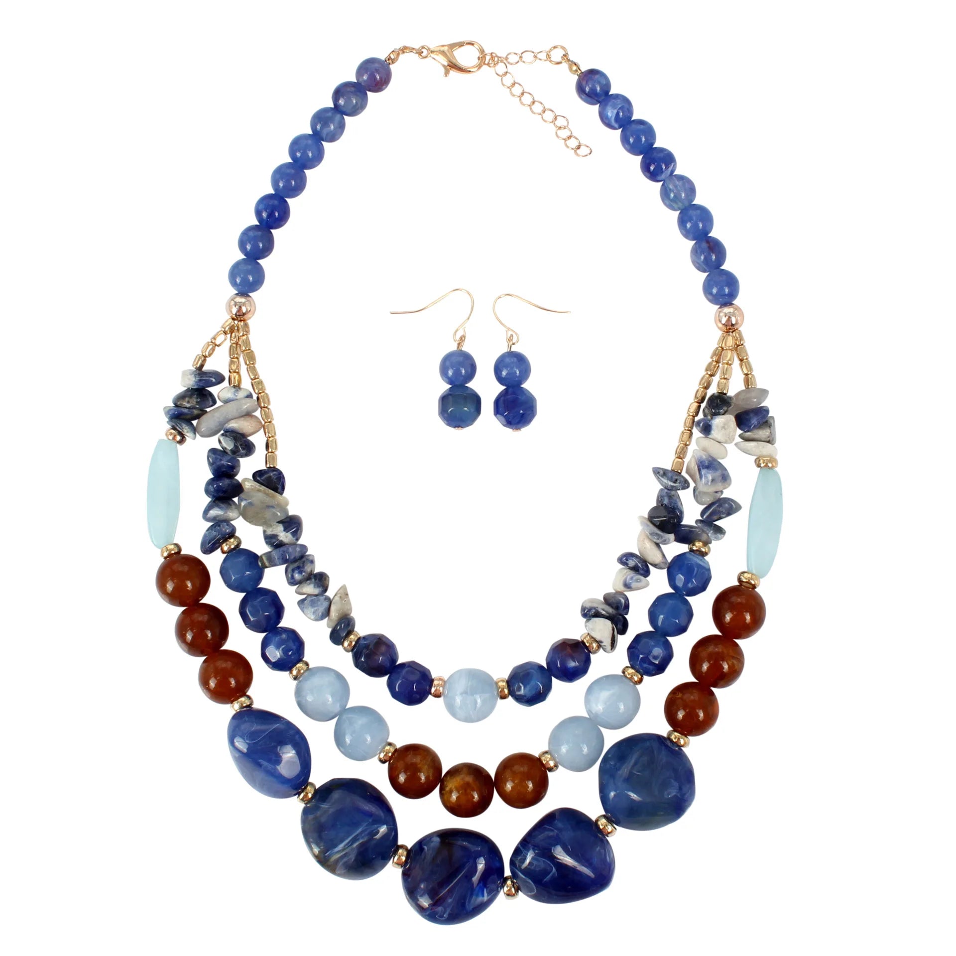 Statement Multi Layer Colorful Beads Necklace Jewelry Set 2pcs Acrylic Beaded Necklace Earrings Sets for Women