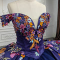 Luxury Dark Blue Flower Ball Gown Quinceaneara Dresses With Long Tail Jancember 9945-B