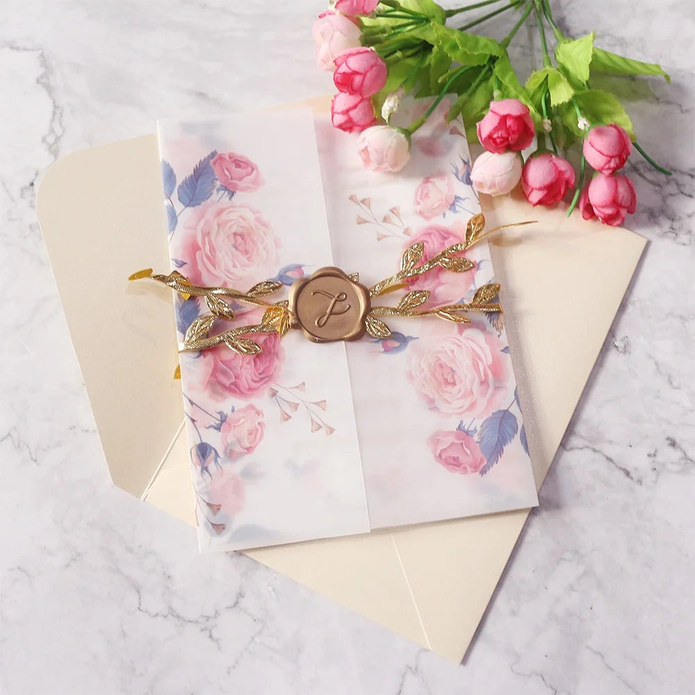 Hot Sale 2026 Wedding Invitations Luxury Flower Color Printed Vellum Paper Wedding Invitation Card