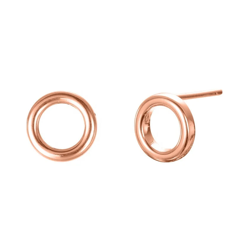 Minimalist Titanium 316L Stainless Steel 8MM Glossy Hollow Circle Stud Earrings for Women