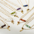 Multi-layer Stainless Steel Natural Stone Healing Crystal Necklace Birth Month Flower Birthstone Necklace