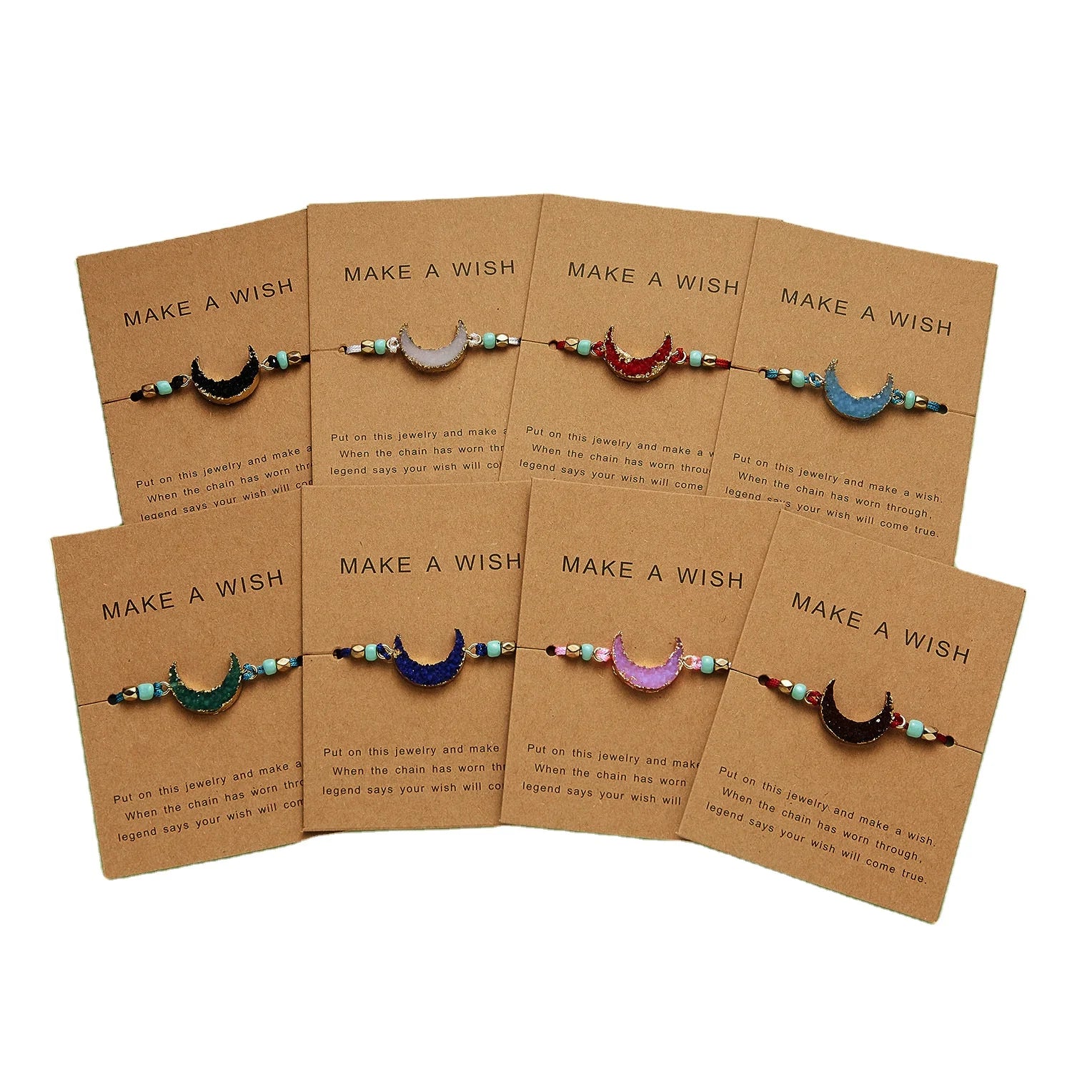 Hot Sale Colorful  Handmade Braided Wish Card Bracelets Resin Moon Pendent Bracelets for Women