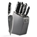 9 Pieces Damascus Knife Sets Chef Knife Kitchen Scissor Sharpener with Ash Wood Block
