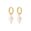 Freshwater Pearl Twist Hoop Earrings Stainless Steel 18K Pvd Gold Plated Pendant Earrings