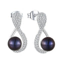 YH Jewellery 925 Sterling Silver Grey Simple Gray Black Shell Beads Synthetic Pearl Round Silver Hoop Earrings Jewelry