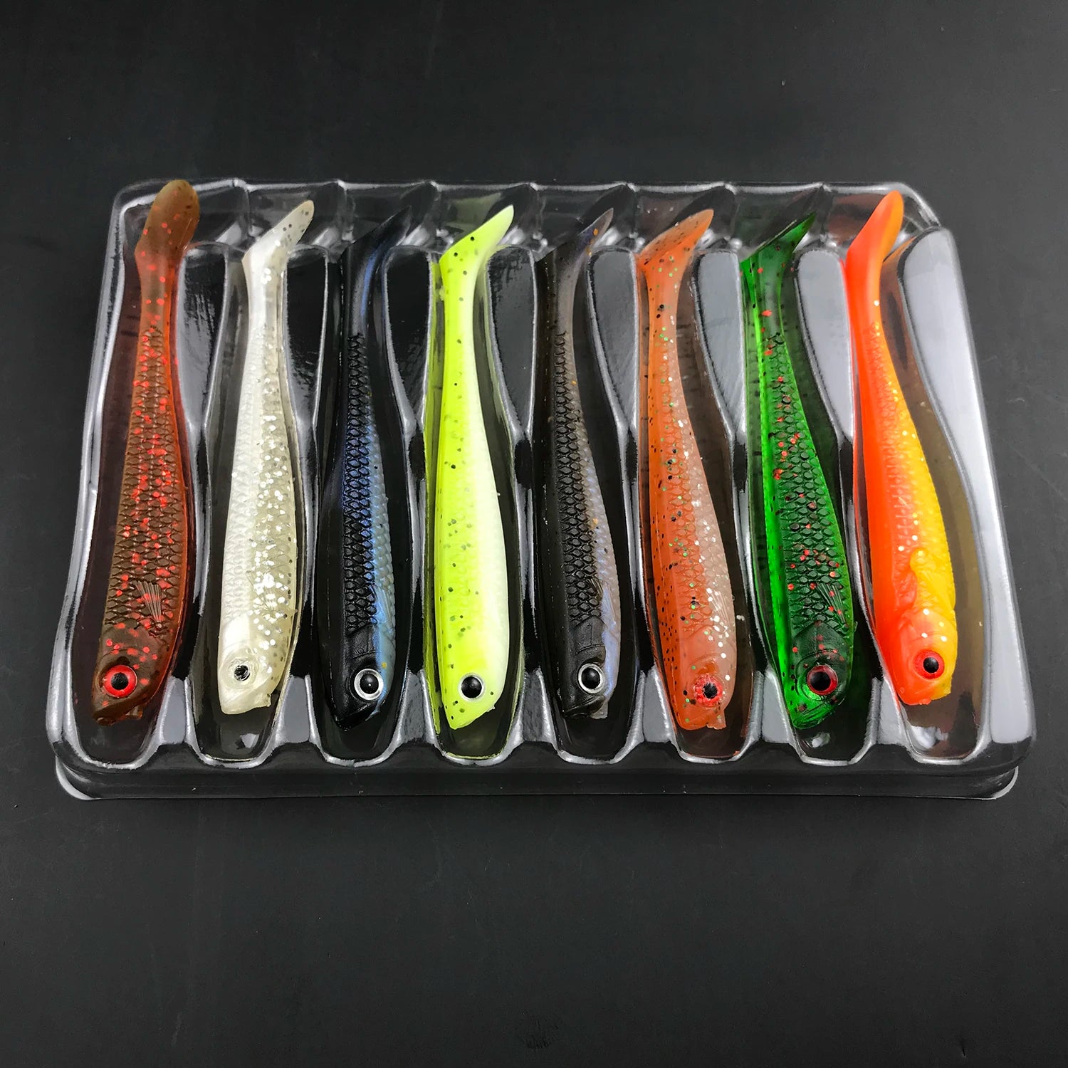 Soft Lure Suppliers Double Color Soft Baits 75mm 2.8g 8pcs/bag PVC T Tail Soft Worm Fishing Lure Combo