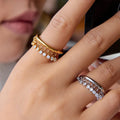 New Fashion Crystal Tassel 316L Stainless Steel Jewelry Gold Plated Lab Created Diamond Water Drop Ring for Women