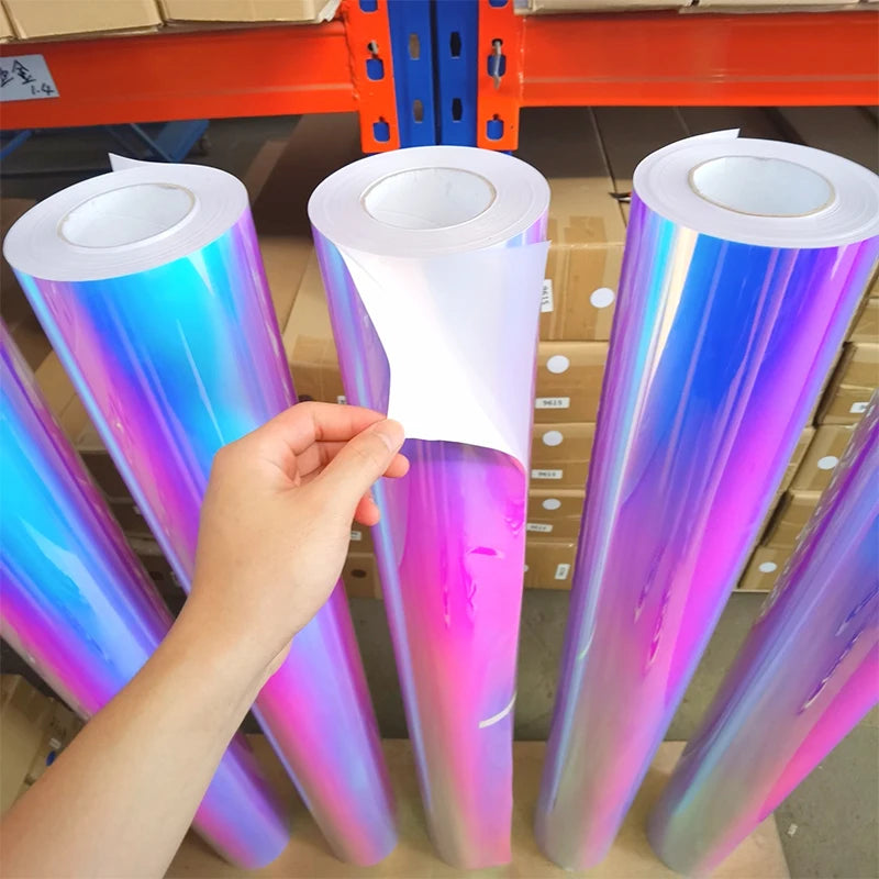 Wholesale Holographic Light Flex Glow in the Dark PET Cutting Vinyl Rolls Luminous Chameleon Rainbow Sticker Advertising Film
