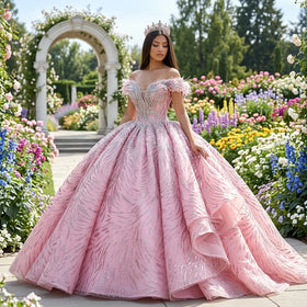 Factory Outlet Crystal Lace-Up Pearls Ball Gown Evening Party Quinceanera Dress Jancember 6592