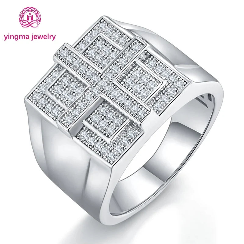 Pass Diamond Test Mossanite Diamond Ring 925 Sterling Silver Iced Out White D VVS1 Round Cut Hip Hop Man Ring Moissanite Jewelry
