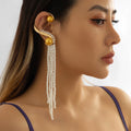 SHIXIN Long Pearl Tassel Earrings Baroque Pearl Drop Earrings Designer Vintage Gold Earrings for Women