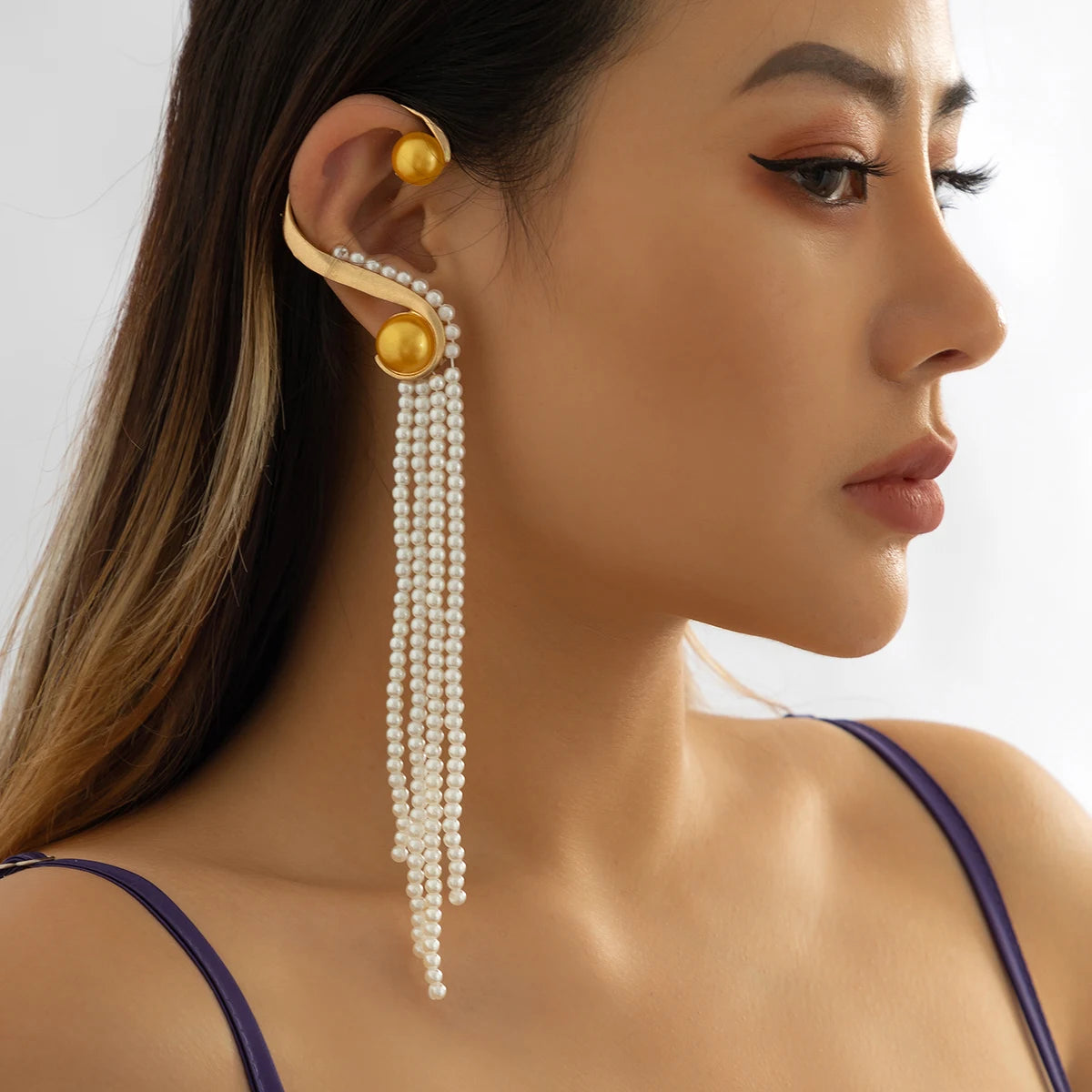 SHIXIN Long Pearl Tassel Earrings Baroque Pearl Drop Earrings Designer Vintage Gold Earrings for Women