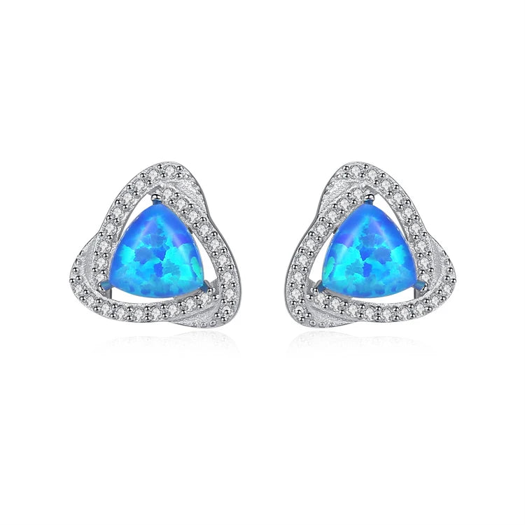 Fine Jewelry 925 Sterling Silver Clover Shape Natural Opal Stud Earrings for Women Girls