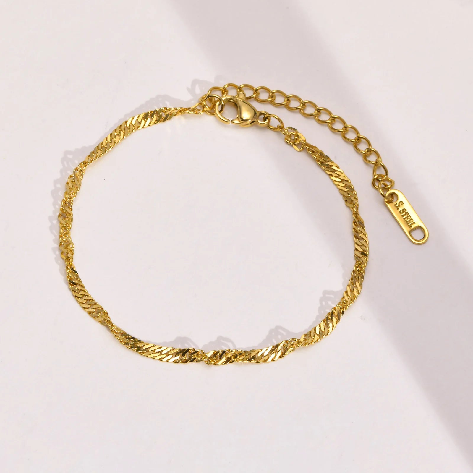 High End 18K PVD Gold Plated Shiny Water Ripple Chain Stainless Steel Anklet Bracelet