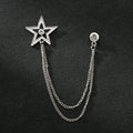 Men's Korean Crown Brooch & Chain Lapel Pin with Pentagram Design Alloy Material Wedding Party Gift Accessories