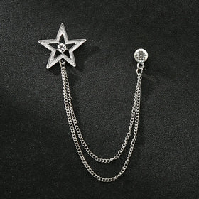 Men's Korean Crown Brooch & Chain Lapel Pin with Pentagram Design Alloy Material Wedding Party Gift Accessories
