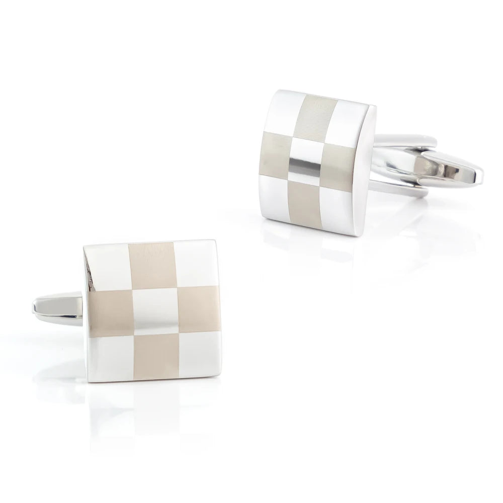 Hot Selling Wedding Groomsmen Luxury Personalised  Dress Shirt Brass Square  Plaid Men Cufflinks