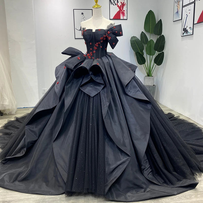 Jancember Wm012 Glitter Black Flower Prom Evening Ball Gown Prom Party Women Dress