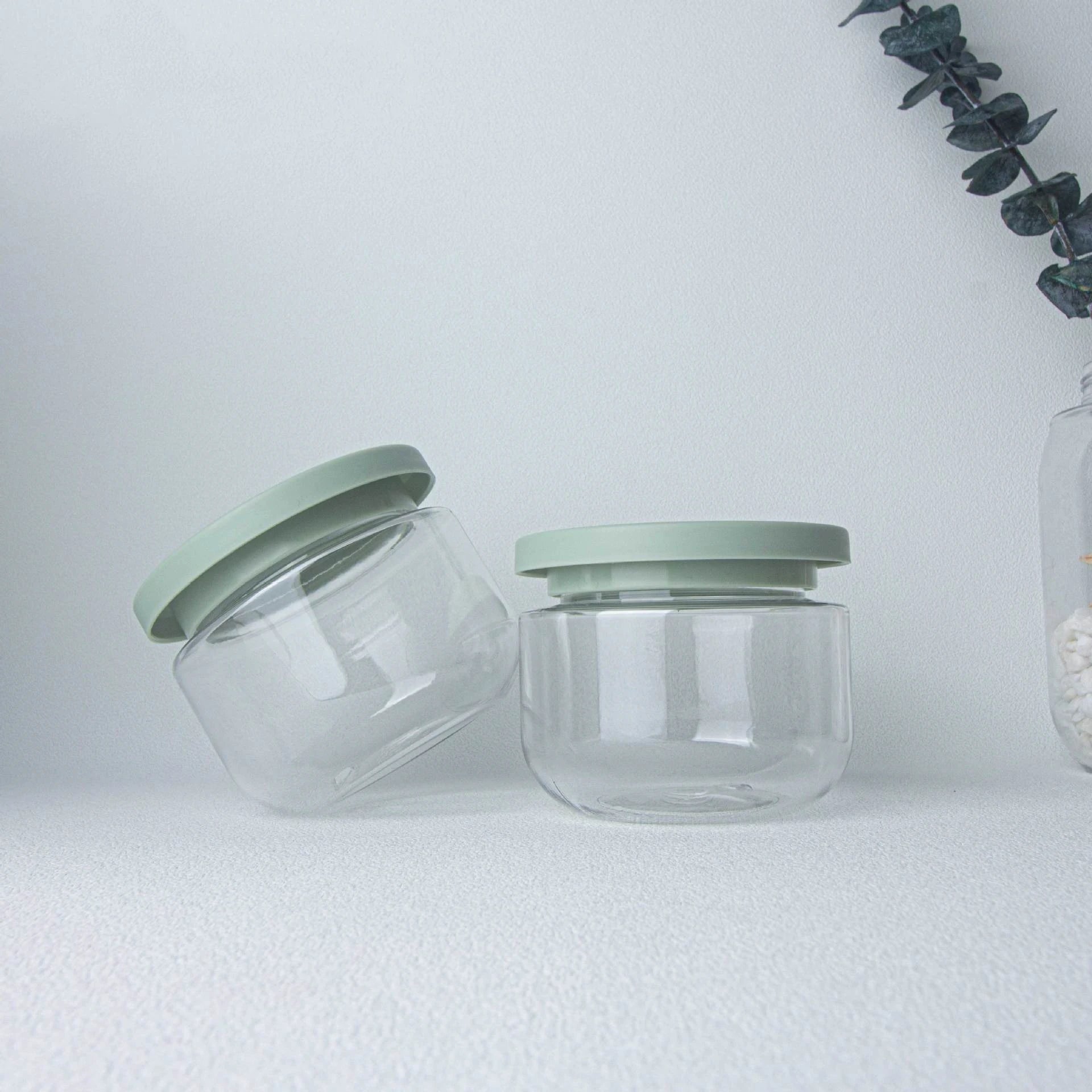 Special Design Empty 250ml 8oz Transparent PET Cream Mask Food Plastic Cosmetic Jars with Green or White Lid